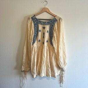 Free People Bali Birdie Embroidered Gauzy Boho Top